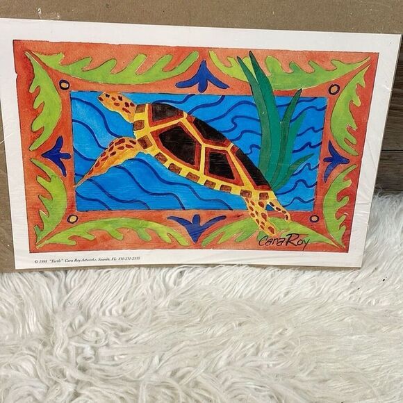 CARA ROY Artworks Watercolor Turtle Print 1998 7 x 10 Unframed - Picture 2 of 7